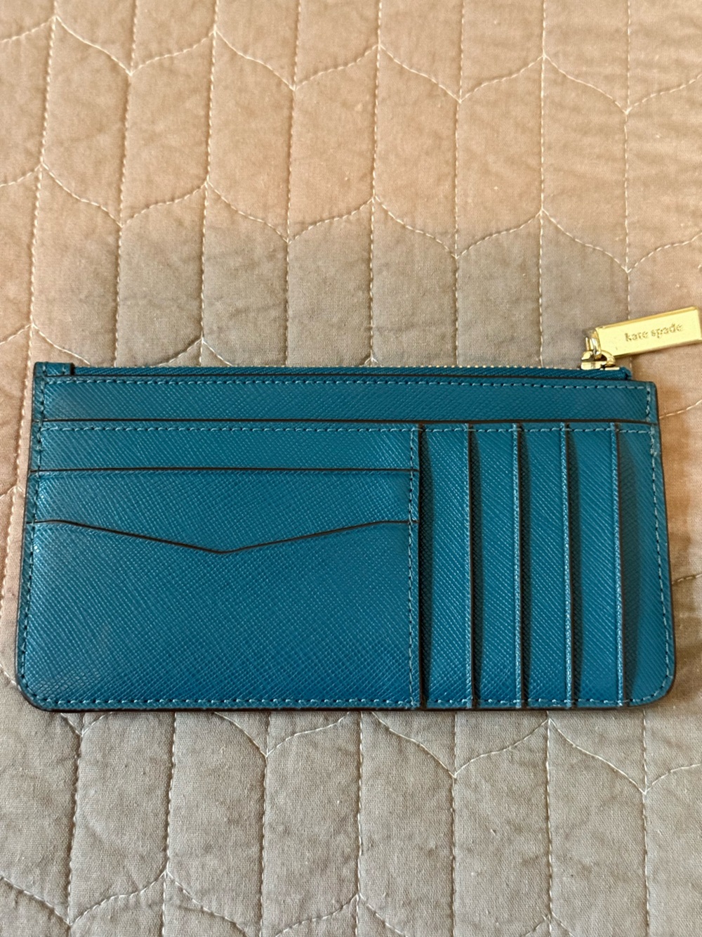 Kate Spade Teal Saffiano Slim Card Zip Wallet - Picture 2 of 5